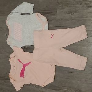 Puma | 3-Piece Baby Onesie and Pants Set | 3-6 Months | Pink